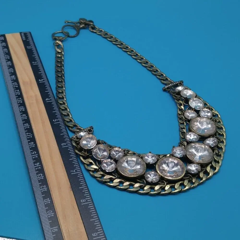 Fossil Distressed Rhinestone Necklace, Rivoli Clear Rhinestones, 18 Inches